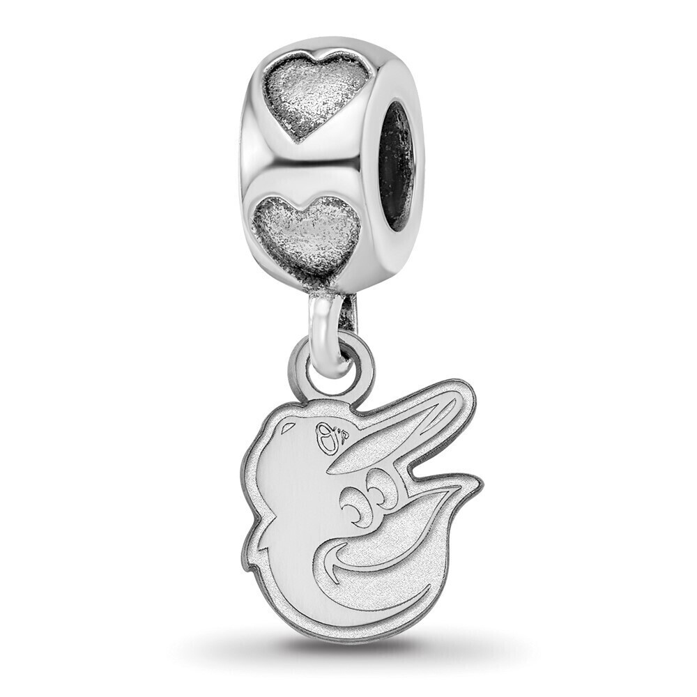 Kazi Luxury Sterling Silver Rh-plated LogoArt Baltimore Orioles Bird Head Heart